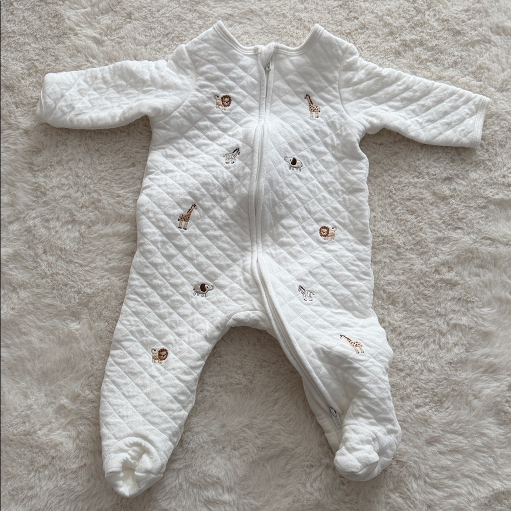 Little Me White Quilted Animal Footie